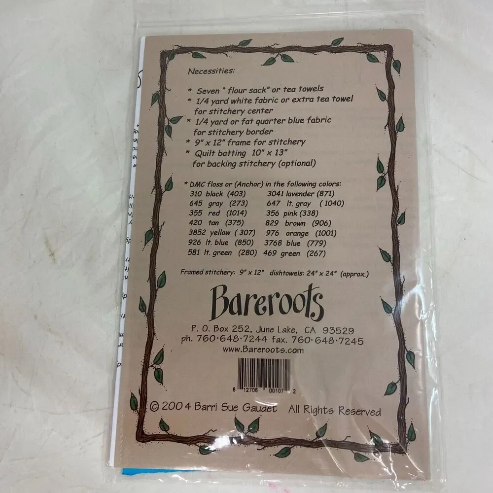 #7495 Bareroots #107 Days of the Week Stitchery or Dishtowels Pattern